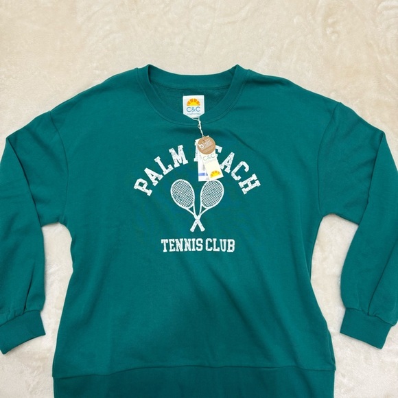C&C California Tops - C&C California Teal Sweatshirt Palm Beach Tennis Club XL RN#120246